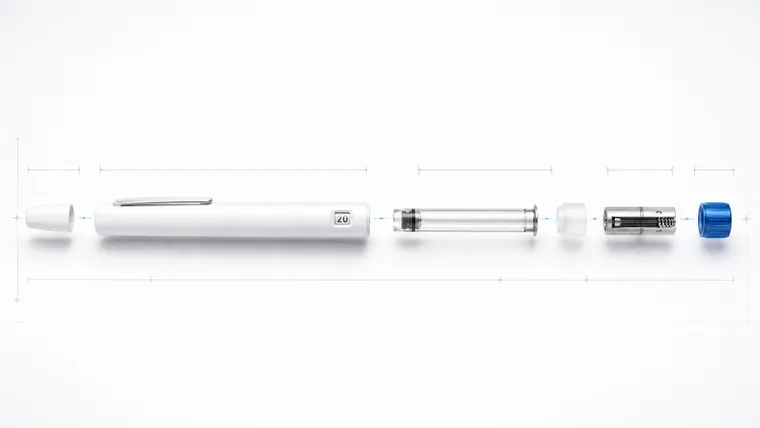 Exploded view of the Disposable Pen showing its internal components