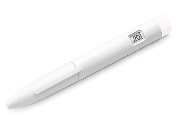 The Pep Pen Disposable pen, white body with a white dial
